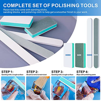 LET'S RESIN Resin Polishing Strips Kit,33Pcs Resin Supplies with Sandpaper,Resin File Kit &Blocks,Scissors,Wooden Brush,Cloth,Resin Tools for Epoxy
