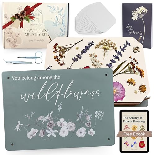 Hygge & Sage Extra Large Wooden Flower Press Artistry Kit with Nature Journal | 6-Layer, 8 x 11 Inch Flower Pressing Kit for Adults with Extra - WoodArtSupply