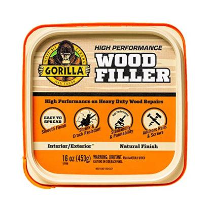 Gorilla All Purpose Wood Filler, 16 Ounce Tub, Natural (Pack of 1) - WoodArtSupply