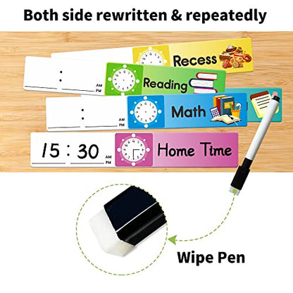 Amzoya Daily Schedule Pocket Chart. Kids Schedule Pocket Chart with 15 Dry-Eraser Cards. 13+1 Pockets. Schedule Pocket Chart for Classroom & Home - WoodArtSupply