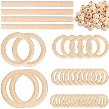 93 Pcs Macrame Kit Includes 4pcs Macrame Wooden Sticks 34pcs Wooden Rings Circles 55pcs Wood Beads Unfinished Wood Rings Beads Sticks for Macrame - WoodArtSupply