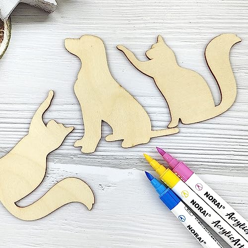 32 Pack Wood Dog & Cat Cutouts Unfinished Wooden Dog & Cat Hanging Ornaments DIY Dog & Cat Craft Gift Tags for Thanksgiving Christmas Home Party