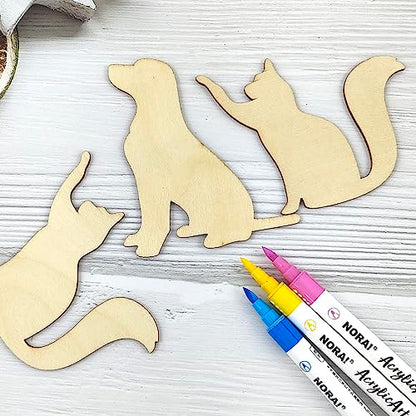 32 Pack Wood Dog & Cat Cutouts Unfinished Wooden Dog & Cat Hanging Ornaments DIY Dog & Cat Craft Gift Tags for Thanksgiving Christmas Home Party