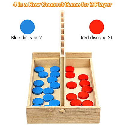 JOYPRO Wooden 4 in a Row Game, Kids Board Games for Kids 5 6 8 10 12 Year Olds, Travel Games for Kids and Adults, 2 Player Classic Family Board Games