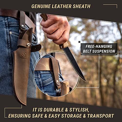 BeaverCraft Bushcraft Knife Full Tang with Leather Sheath Fixed Blade Knives Bushcraft Knife Carbon Steel Bush Knife Camping Knife Survival Camp BeaverCraft