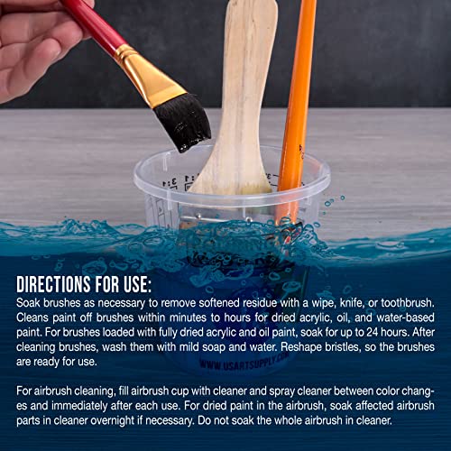 U.S. Art Supply Brush Cleaner and Restorer, 16 Ounce Bottle - Quickly Cleans Paint Brushes, Airbrushes, Art Tools - Cleaning Solution to Remove Dried U.S. Art Supply