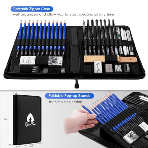 Art Supplies, Sketching & Drawing Pencils Art Kit with 2 Sketch Pads, Professional Artists Drawing Supplies Set Includes Graphite, Charcoals, Kneaded VigorFun