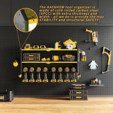 KAFAHOM Power Tool Organizer,Large 8 Drill Holder Wall Mount with 2 Side Pegboards,Metal Tool Shelf with 12 Hooks,Storage Rack for Garage KAFAHOM
