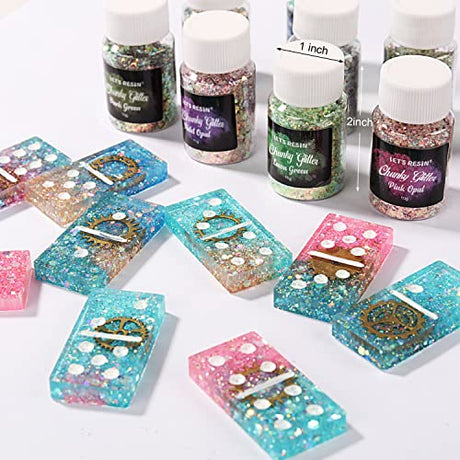 LET'S RESIN Opal Chunky Glitter for Resin, 12 * 10g Craft Powder for Tumblers/Slime, Iridescent Chameleon Glitter Sequins Festival Decor(Each 0.35oz) LET'S RESIN