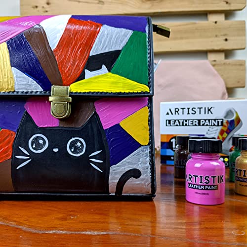 Leather Paint Set with Brushes - 12 x 30ml Acrylic Paints Leather Dye Set for Shoes Bags Boots Sneakers Jackets Car Seat Leather ARTISTIK