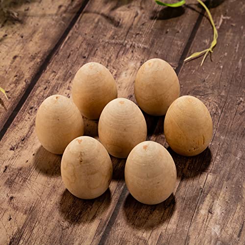 UUYYEO 10 Pcs Unpainted Wooden Eggs Unfinished Easter Wood Craft Eggs Flat Bottom Fake Eggs for Easter Small - WoodArtSupply