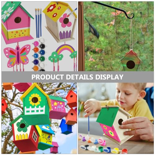 EXCEART 1 Set House Lanyard Wind Chime Pendant Wind Chime Ornament Unfinished Arts Kits Kids Craft Wind Chime Kit Decorate Wood Child Pigment EXCEART