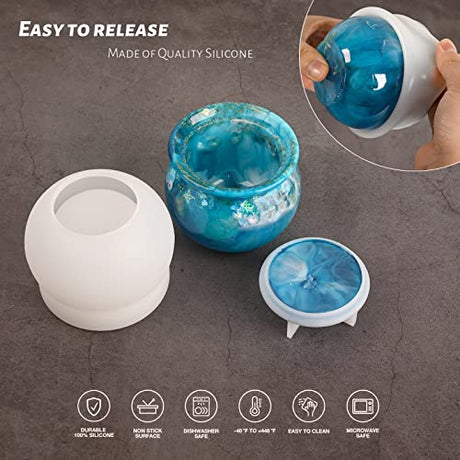 Actvty Jar Silicone Molds, Jar Resin Molds with Lid, Epoxy Molds for DIY Jewelry Storage Box,Candle Holder,Candy Container, Epoxy Resin Casting Craft Actvty