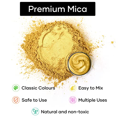 HTVRONT Gold Mica Powder for Epoxy Resin - 1.76 oz/50g Mica Pigment Powder, Natural Mica Powder for Soap Making, Resin, Candle Making, Bath Bomb, HTVRONT