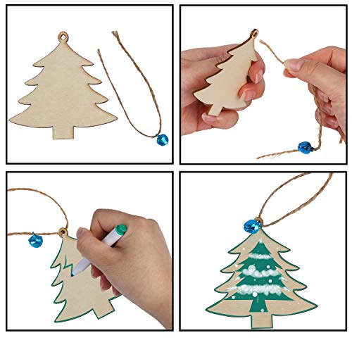 50 Pieces Christmas Wooden Ornaments Blanks Pendants Unfinished Wood Slices Hanging for Festivals DIY Crafts Decoration, 10 Styles DECYOOL