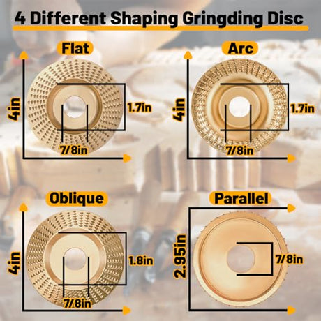 4PCS Angle Grinder Wood Carving Disc Set for 4" or 4 1/2" Attachment, Stump Tool Grinder Disc Wheel Attachments for Woodworking, Wood Shaping Carving Feirenql