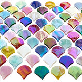 ILLUCKAI 3/4" Iridescent Fanshape Glass Mosaic Tiles for Crafts, 170 Pieces Mosaic Glass Pieces for Home Decor, Stained Glass Supplies Mosaic Kit for ILLUCKAI