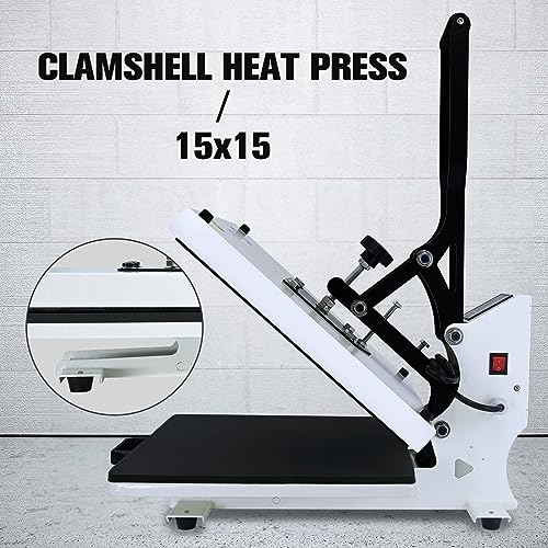 ColorSub Heat Press Machine for T-Shirt 15x15, Digital Industrial Quality Heat Press Machine Clamshell Transfer Sublimation Print Press Machine White - WoodArtSupply