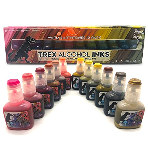 T-Rex Inks Premium Alcohol Inks Warm Earth Set- 12 Warm Tone Colors - Alcohol Ink for Epoxy Resin Dye, Painting, Tumbler Making & More - Includes - WoodArtSupply