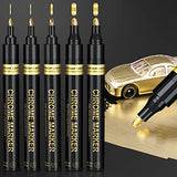 5 Liquid Gold Paint Pens for Art, Mirror Chrome Marker, Reflective Gloss Permanent Marker, Touch Up Repair Paint Pen for Model, Wood, Rock, Glass, DAPAWIN