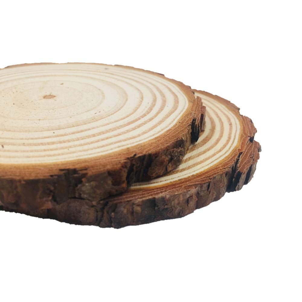 10pcs Wood Slices 4-4.7 inch Unfinished Natural with Tree Barks Diameter Large Circle Rustic Wedding Centerpiece Disc Coasters Christmas Ornaments - WoodArtSupply