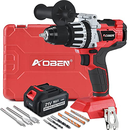 AOBEN 21V Cordless Hammer Drill, High Torque 1200 In-lbs, 1/2-Inch Power Hammer Drill Brushless, with 4.0Ah Li-ion Battery and Charger, Auxiliary - WoodArtSupply