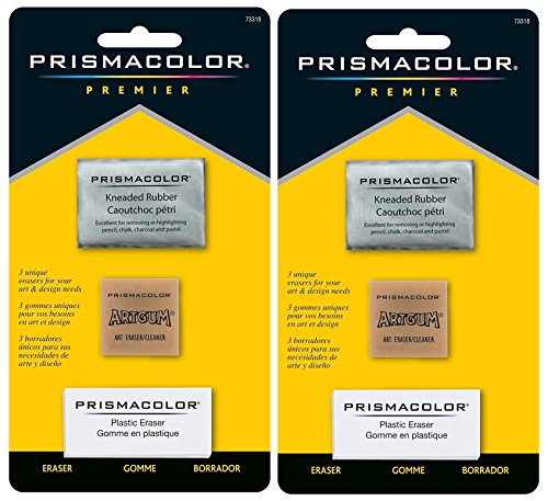 Sanford 2-PACK - Prismacolor Premier Eraser Set - Kneaded, ArtGum and Plastic Erasers, Set of 3 - WoodArtSupply