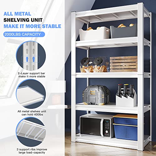 Raybee Garage Shelving Heavy Duty, 2000LBS Storage Shelves Heavy Duty, Pantry Shelves for Kitchen Closet Storage, Kitchen Shelves with 5 Tier Metal - WoodArtSupply