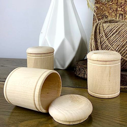 AEVVV 3pcs 2.8''x2'' Round Wooden Box with Lid Trinket Box Wedding Jewelry Box Decorative Boxes DIY Storage Trinket Bearer Container Case Wood Ring