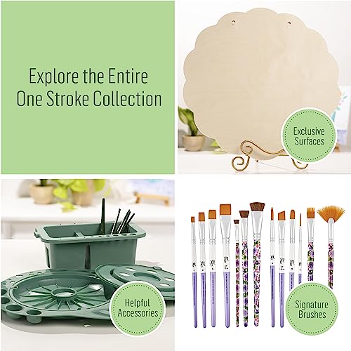 FolkArt Z' Floral One Stroke Kit, Including 10 Multi-Surface Paints, 5 Brushes, 50 Full-Color Teaching Guides, 1 Floating Medium, and a Wood Storage FolkArt