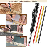 Hiboom 2 Pack Solid Carpenter Pencils with Pencil Cap and 18 Refills, Long Nose Deep Hole Mechanical Pencil Marker, Scribe Tool with Built-in Hiboom