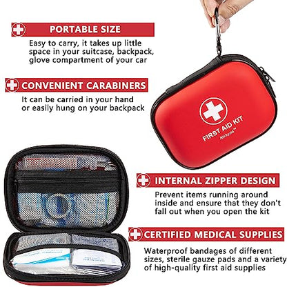 Mini First Aid Kit - 120 Piece Small Waterproof Hard Shell Medical Kit for Car, Home, Office, Travel, Camping, Sports, Outdoor, School - Emergency - WoodArtSupply