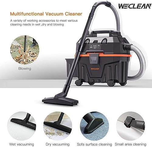 WECLEAN 4 Gallon 5.5 Peak HP Commercial Wet Dry Vacuum Cleaner Shop Vac for Outdoor Patio Wet & Dry Construction Shop Vac with Blower Gift for Father WECLEAN