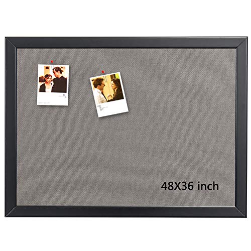 Bulletin Board 36 x 48 Inch, 100% Wood Framed Canvas Cork Board with Grey Fabric, Wall Mounted Notice Board for Home Office School gideal