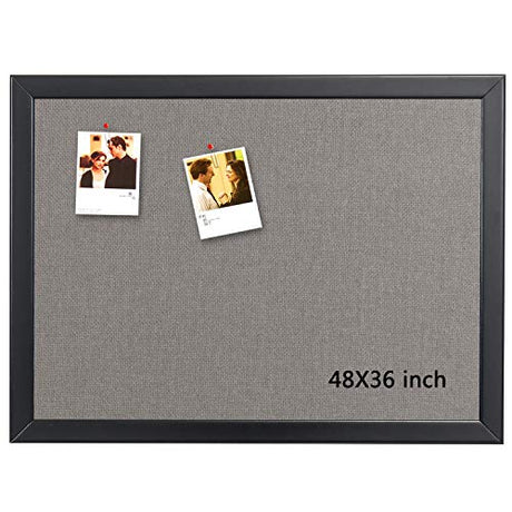 Bulletin Board 36 x 48 Inch, 100% Wood Framed Canvas Cork Board with Grey Fabric, Wall Mounted Notice Board for Home Office School gideal