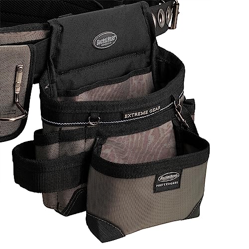Bucket Boss Mullet Buster 3 Bag Tool Belt with Suspenders in Grey, 55135, Black, full size Bucket Boss