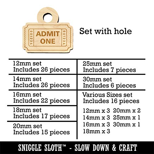 Classic Admit One Movie Raffle Ticket Mini Wood Shape Charms Jewelry DIY Craft - 18mm (17pcs) - with Hole Sniggle Sloth