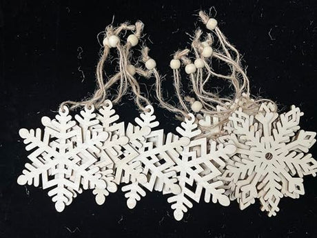 30Pcs Wooden Snowflakes Ornaments 4 inch Large Unfinished Wood Cutouts for Crafts Rustic Christmas Tree Hanging Decor Embellishment Gift Tags Joyavo
