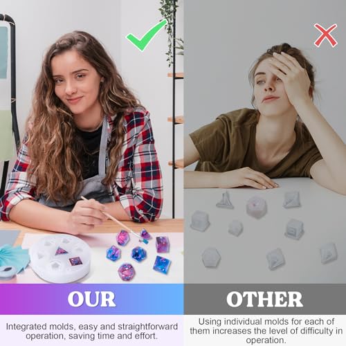 LET'S RESIN Dice Resin Molds Silicone, DND Dice Epoxy Resin Molds with 7 Standard Polyhedral Stereoscopic Dice Cavities, Silicone Molds for Epoxy LET'S RESIN