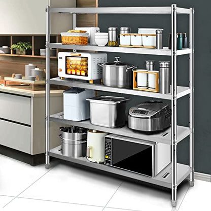 VEVOR Storage Shelf, 5-Tier Storage Shelving Unit, Stainless Steel Garage Shelf, 59.1 x 17.7 x 70.9 inch Heavy Duty Storage Shelving, 661 Lbs Total - WoodArtSupply