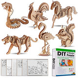calary 3D Wooden Puzzle Simulation Animal Dinosaur Assembly DIY Model Toy for Kids and Adults,Set of 6 calary