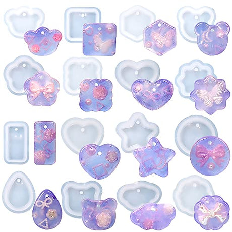 Resin Jewelry Molds Pendant, 16PCS Pendant Moulds for Resin Casting, Silicone Molds for Epoxy Resin, Resin Shaker Molds Silicone, Resin Molds for MAMUNU
