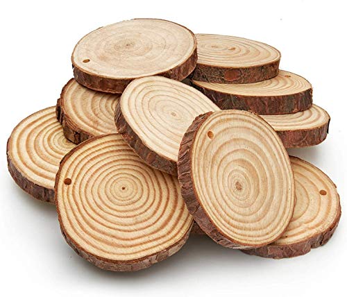 ARTEZA Natural Wood Slices, 45 Pieces, 2.4-2.8 Inch Diameter, 0.4 Inch Thickness, Round Pine Wood Discs with Bark for Crafts, Christmas Ornaments, ARTEZA
