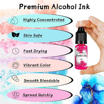 Alcohol Ink Set – 56 Bottles Vibrant Colors High Concentrated Alcohol-Based Ink, Concentrated Epoxy Resin Paint Colour Dye, Great for Painting, Resin