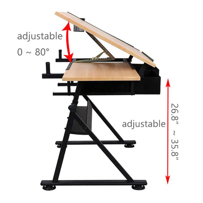 tonchean Drafting Table Height Adjustable Art Desk with Drawers, Wooden Drawing Table Drafting Desk with Storage, Drafting Table Desk Adjustable - WoodArtSupply