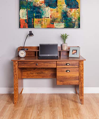 OneSpace Eleanor Executive Desk Wood Grain, Golden Cherry - WoodArtSupply