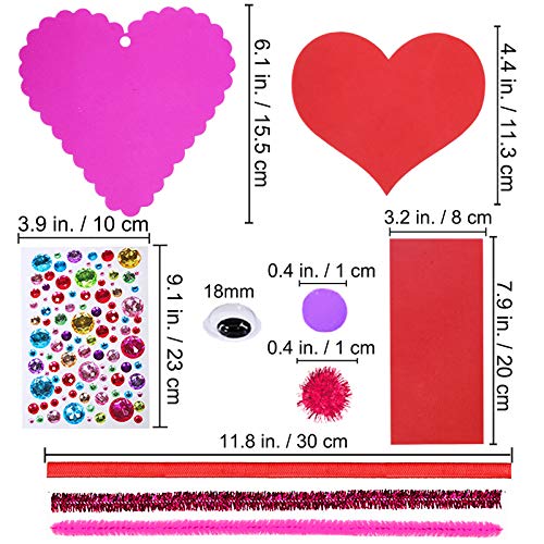 Winlyn 24 Sets Valentine's Day Heart Ornaments Decorations DIY Foam Heart Valentine Craft Kits Assorted Foam Heart Shapes Stickers Pom-poms Googly Winlyn