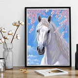 Kaliosy 5D Diamond Painting White Horse by Number Kits, Paint with Diamonds Art Flower DIY Full Drill, Crystal Craft Cross Stitch Embroidery Kaliosy