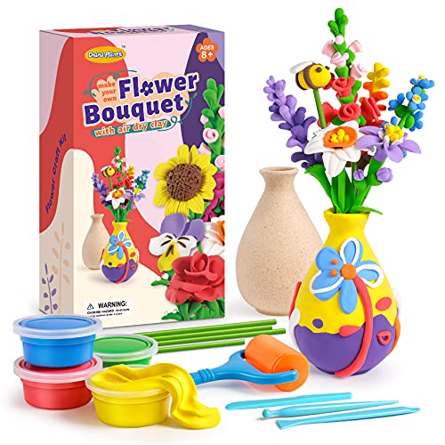 Drama Planet Flower Craft Kit for Kids, Make Your Own Flower Bouquet with Air Dry Clay, Arrange Clay Flowers & Create Personalized Art, Great Gifts Drama Planet