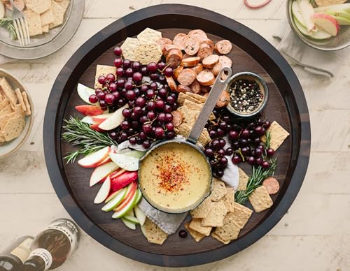 YZIAQLBTF Acacia Wood Serving Tray with Handles, Round-12.6inch Perfect for Breakfast, Lunch, Dinner, Food Snacks Drinks for Coffee Table,Decorative YZIAQLBF